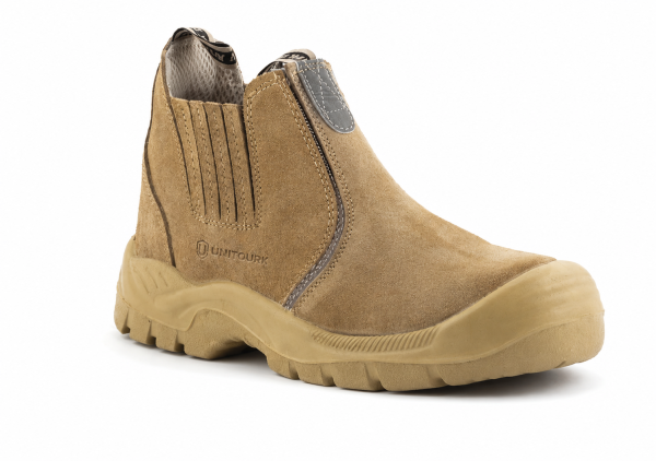 Tan Side-Zip Pull-On Work Boot