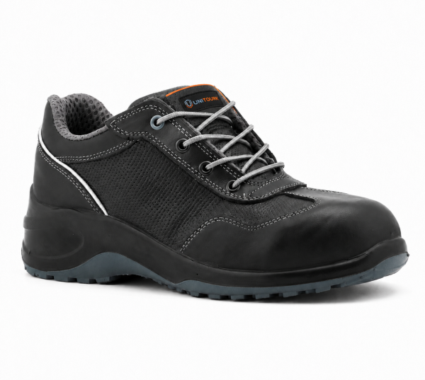 Black Low-Cut Lace-Up Work Shoe